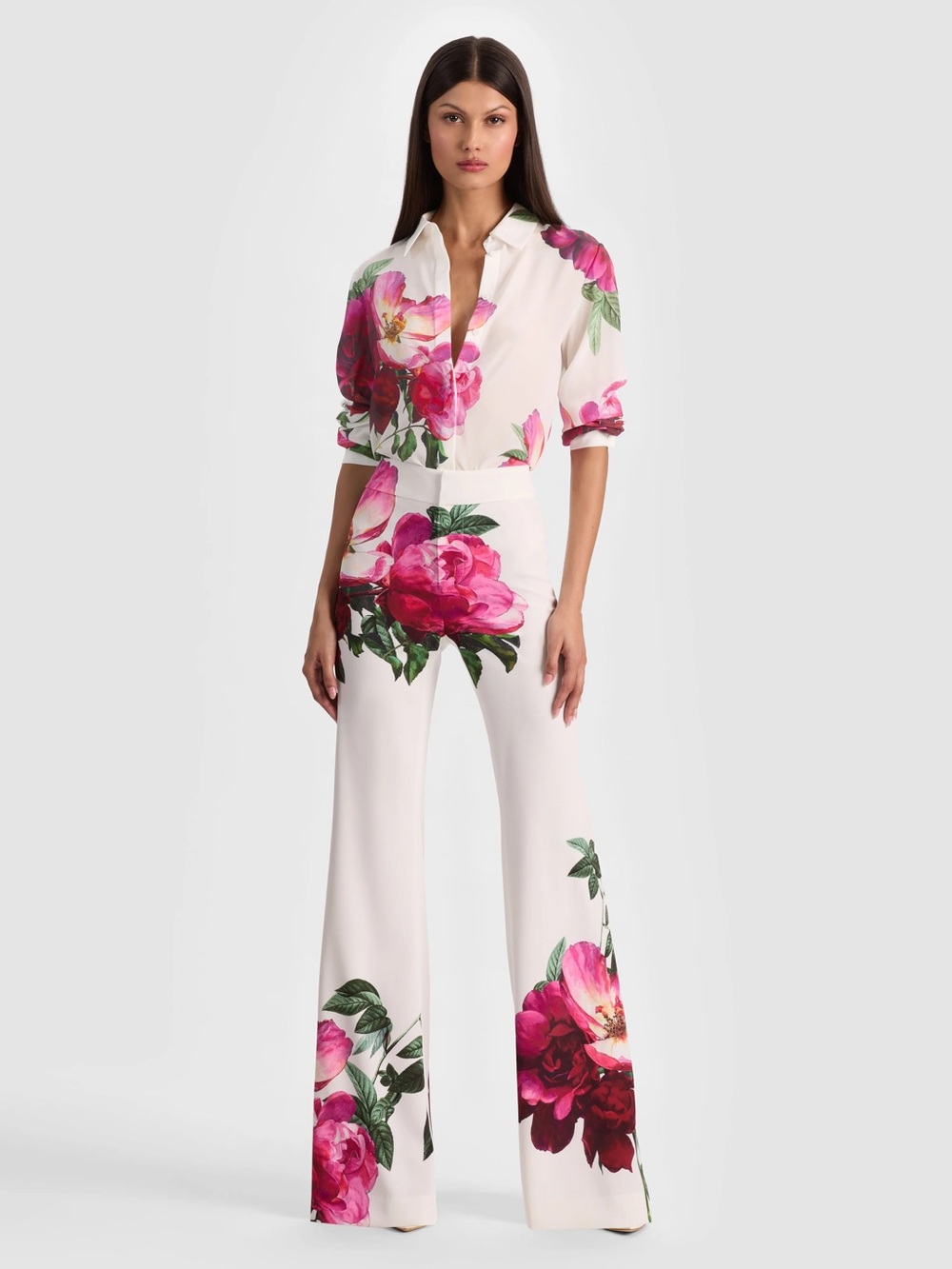Floral Wide-Leg Jumpsuit in White and Pink